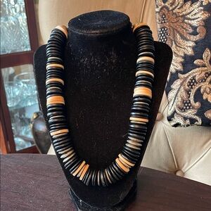 #158 - Chico’s Black and Natural Disc Bead Necklace